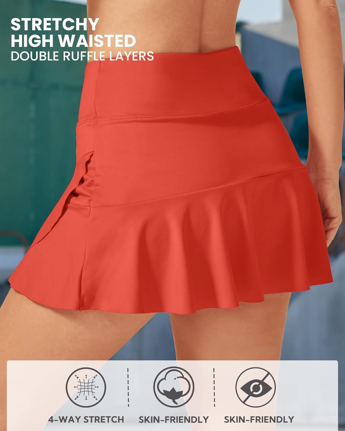 imageG4Free 15quot20quot Tennis Skirts for Women Golf Skorts with Pockets High Waist Ruffle Athletic Skirt Inner Shorts15rust Orange