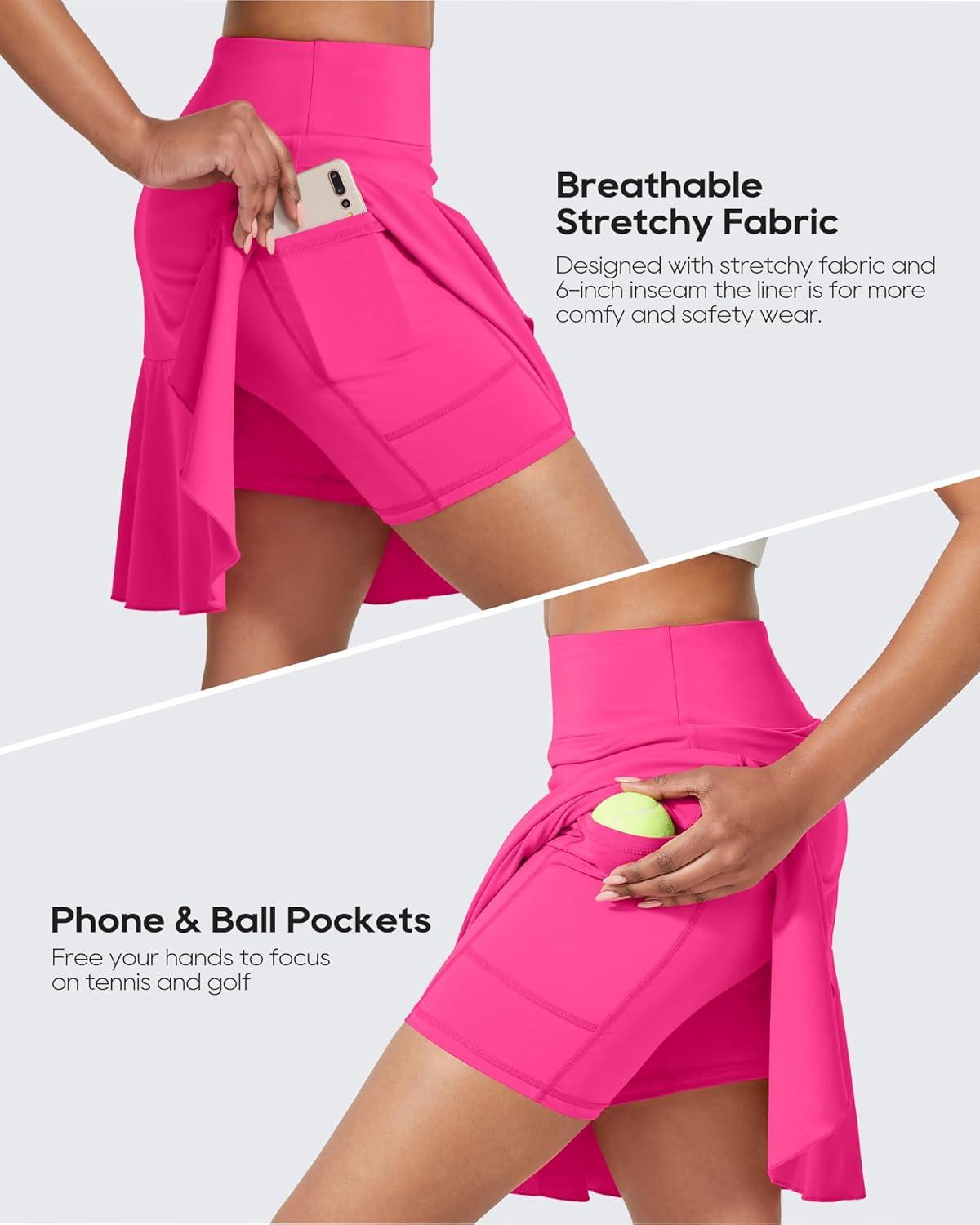 imageG4Free 15quot20quot Tennis Skirts for Women Golf Skorts with Pockets High Waist Ruffle Athletic Skirt Inner Shorts20hot Pink