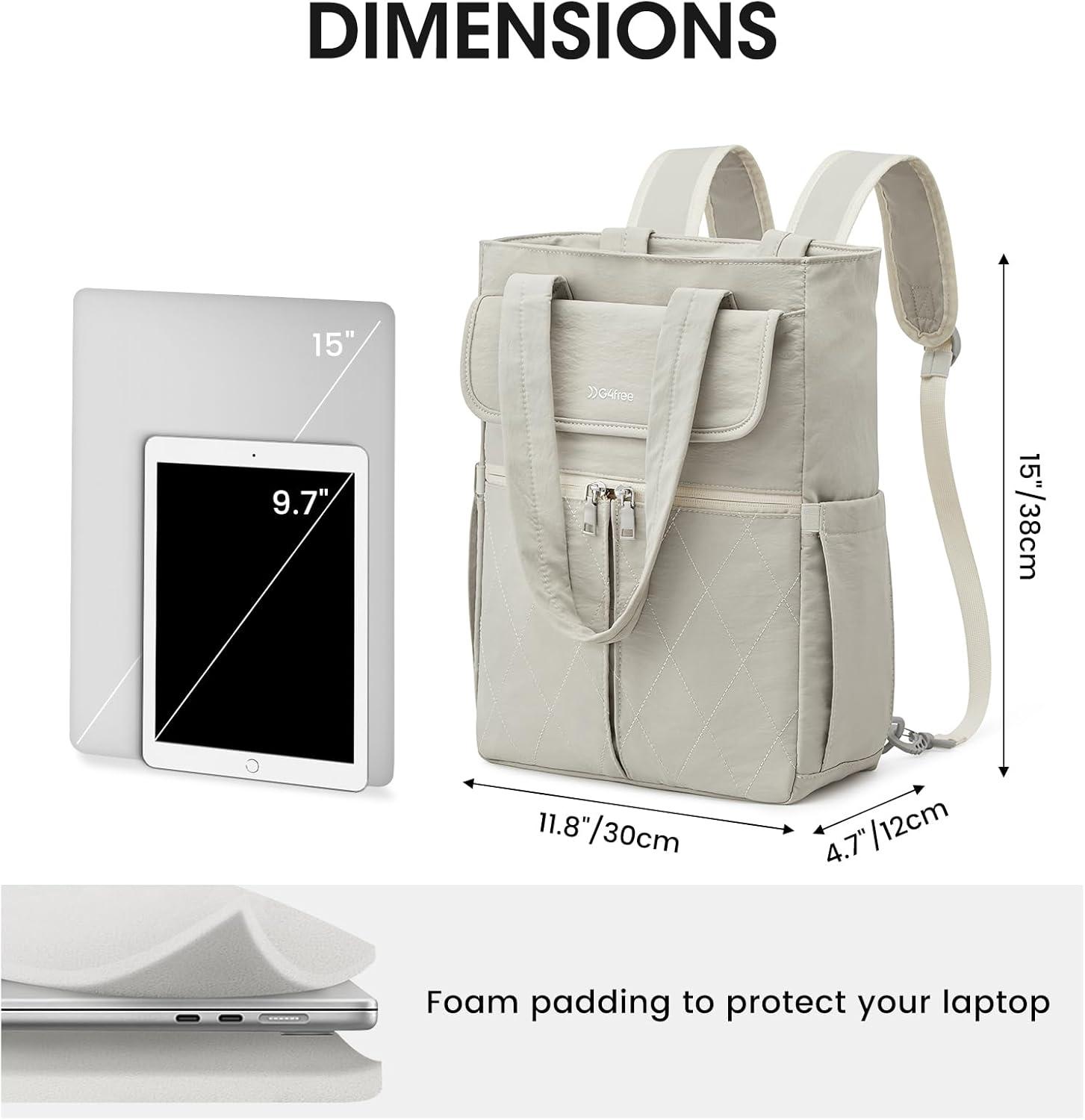 imageG4Free 2 in 1 Slim Tote Backpack 15quot Laptop Backpack Work Daypack for WomenBeige