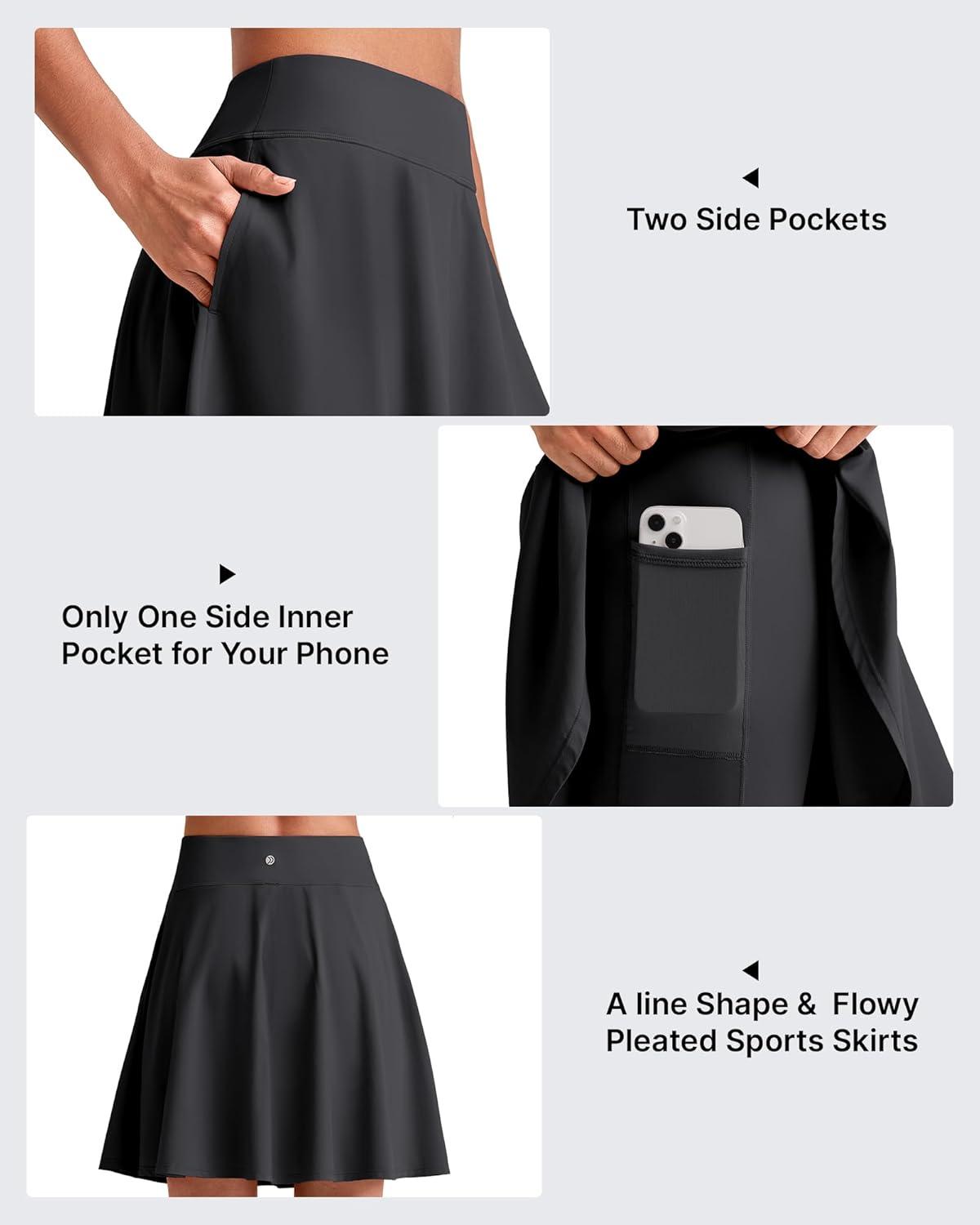 imageG4Free 20quot Knee Length Tennis Skirts for Women High Waisted Golf Skorts Soft Athletic Builtin Shorts 3 PocketsBlack