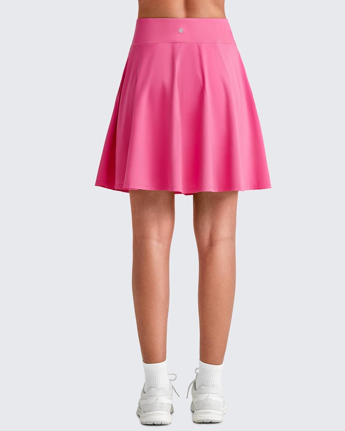 imageG4Free 20quot Knee Length Tennis Skirts for Women High Waisted Golf Skorts Soft Athletic Builtin Shorts 3 PocketsRose Pink
