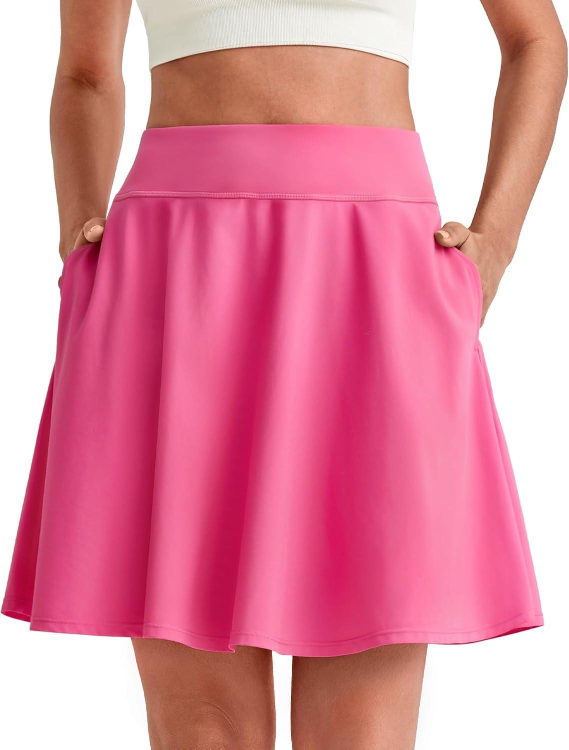 imageG4Free 20quot Knee Length Tennis Skirts for Women High Waisted Golf Skorts Soft Athletic Builtin Shorts 3 PocketsRose Pink