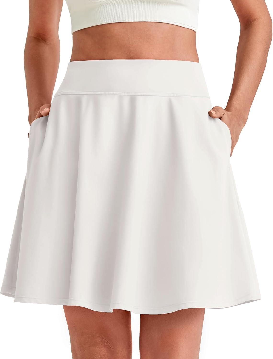 imageG4Free 20quot Knee Length Tennis Skirts for Women High Waisted Golf Skorts Soft Athletic Builtin Shorts 3 PocketsWhite