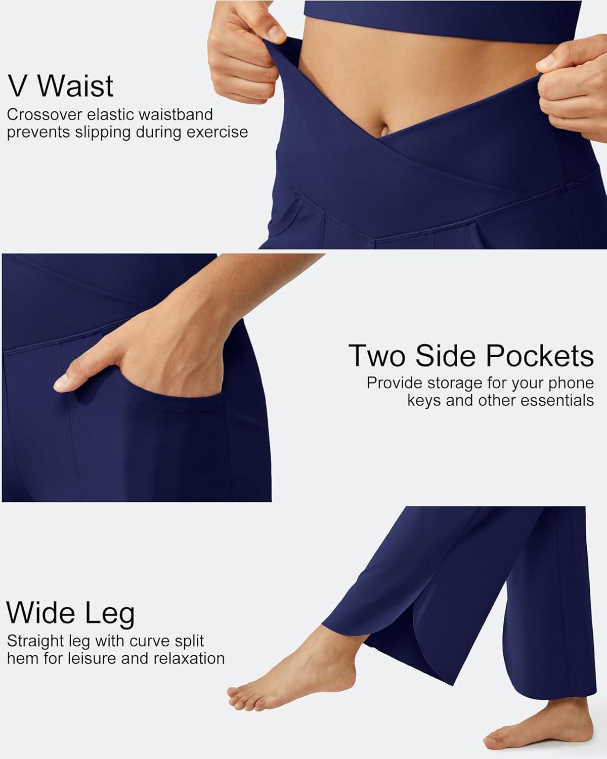 imageG4Free 252729 Wide Leg Pants for Women Ankle Length Loose Yoga Cross High Waist Dance Casual Pants with PocketsRoyal Blue