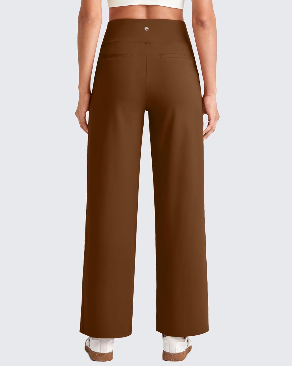 imageG4Free 255275295 Wide Leg Pants for Women 78 Length Yoga Dress Pants High Waist Stretch with Pockets Casual WorkDark Coffee