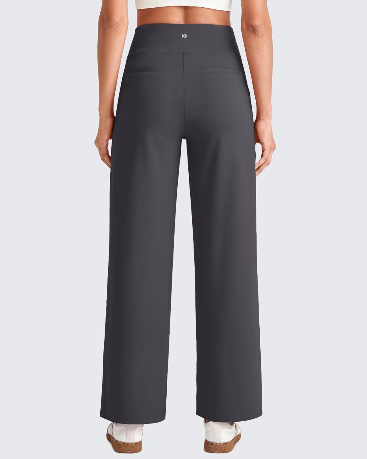imageG4Free 255275295 Wide Leg Pants for Women 78 Length Yoga Dress Pants High Waist Stretch with Pockets Casual WorkDark Grey
