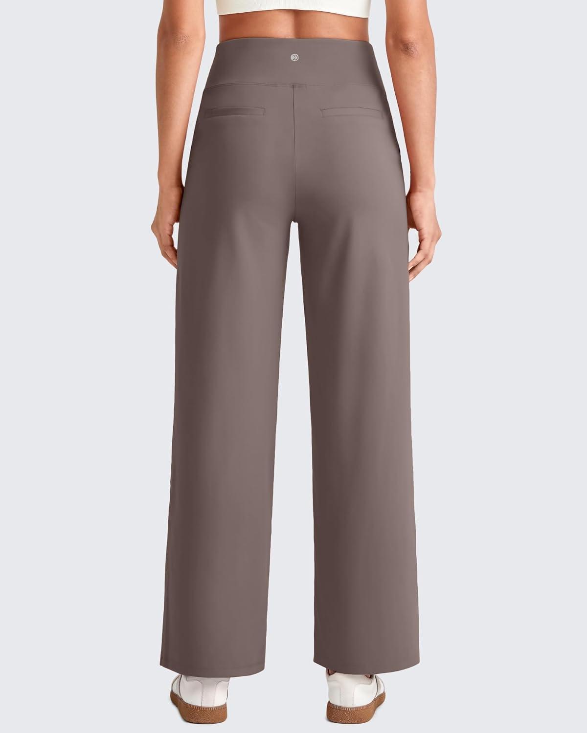 imageG4Free 255275295 Wide Leg Pants for Women 78 Length Yoga Dress Pants High Waist Stretch with Pockets Casual WorkTaupe
