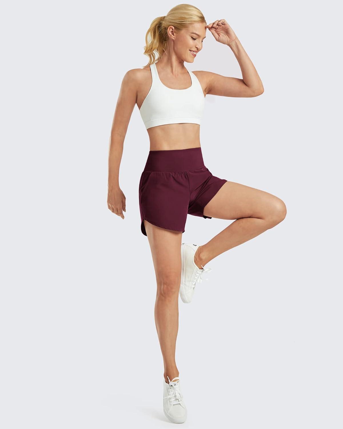 imageG4Free Athletic Shorts for Women Lightweight Running Shorts with Pockets 5quot Quick Dry Workout Shorts for Gym ExerciseBurgundy