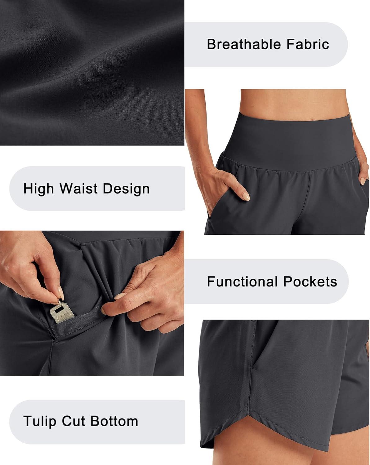 imageG4Free Athletic Shorts for Women Lightweight Running Shorts with Pockets 5quot Quick Dry Workout Shorts for Gym ExerciseDark Grey
