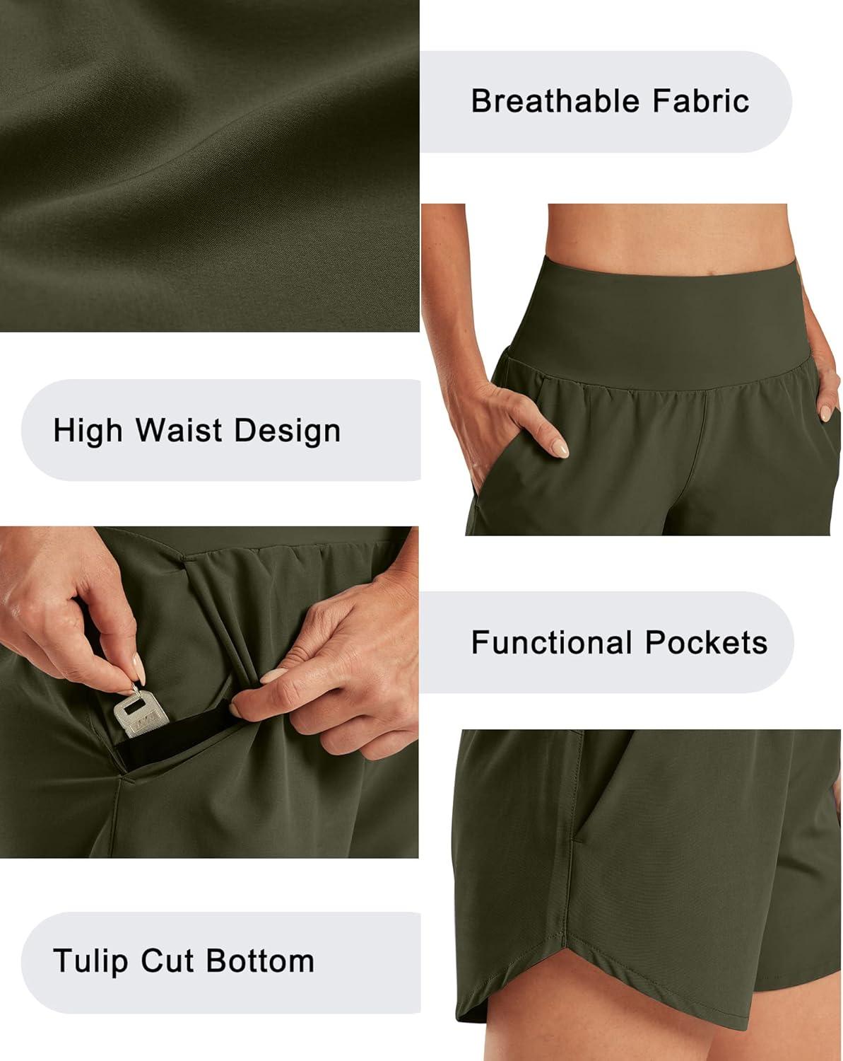 imageG4Free Athletic Shorts for Women Lightweight Running Shorts with Pockets 5quot Quick Dry Workout Shorts for Gym ExerciseOlive Green