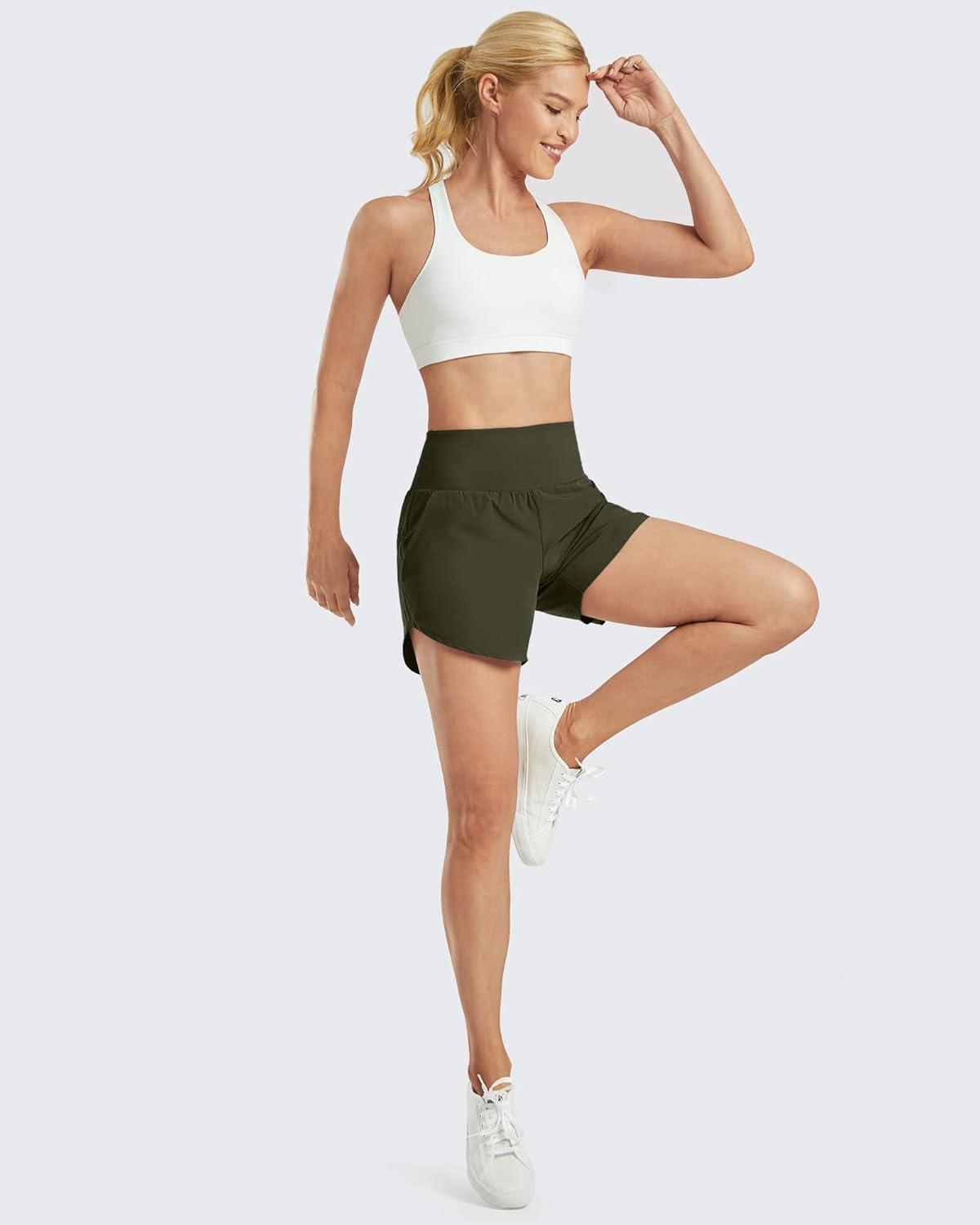 imageG4Free Athletic Shorts for Women Lightweight Running Shorts with Pockets 5quot Quick Dry Workout Shorts for Gym ExerciseOlive Green