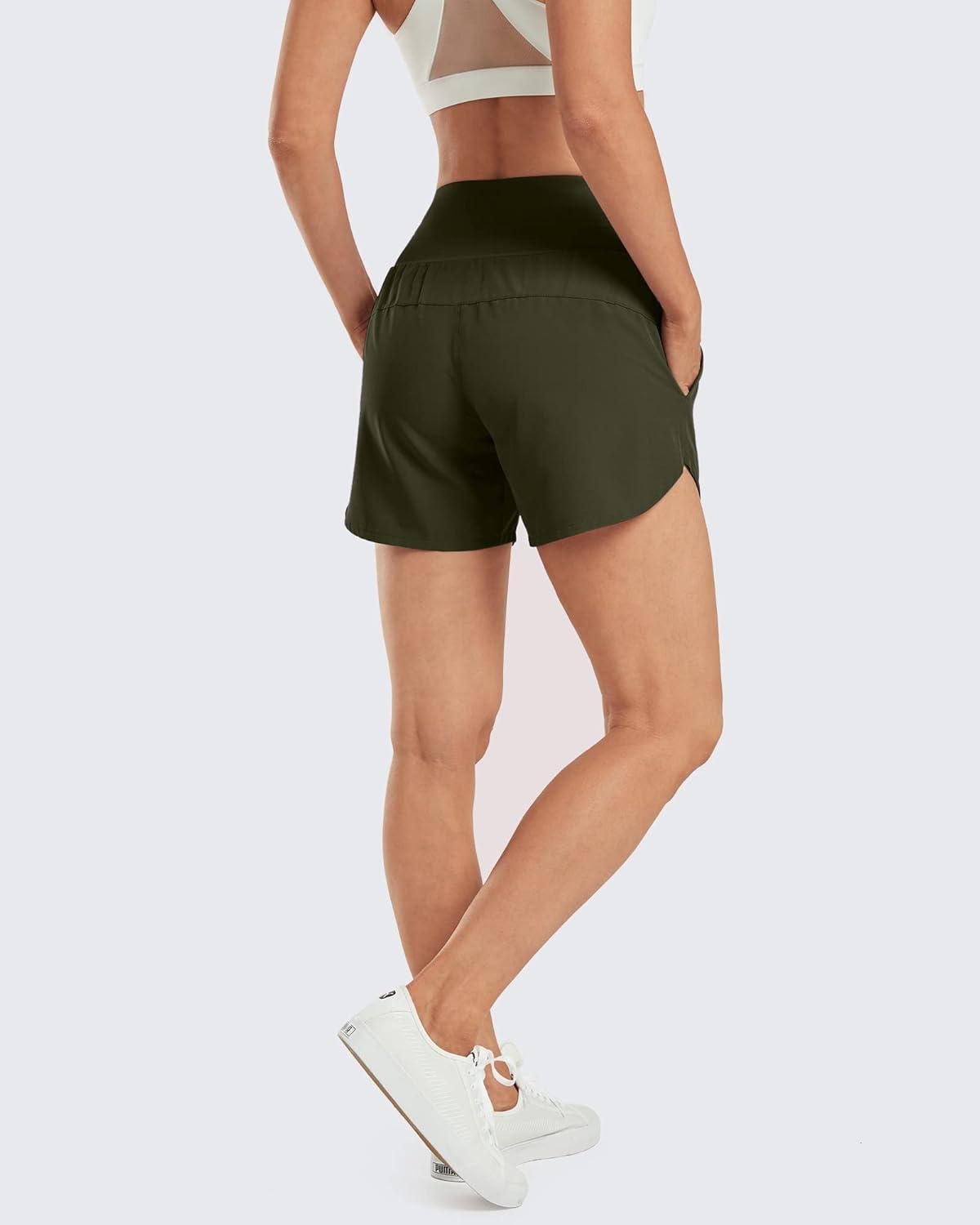 imageG4Free Athletic Shorts for Women Lightweight Running Shorts with Pockets 5quot Quick Dry Workout Shorts for Gym ExerciseOlive Green
