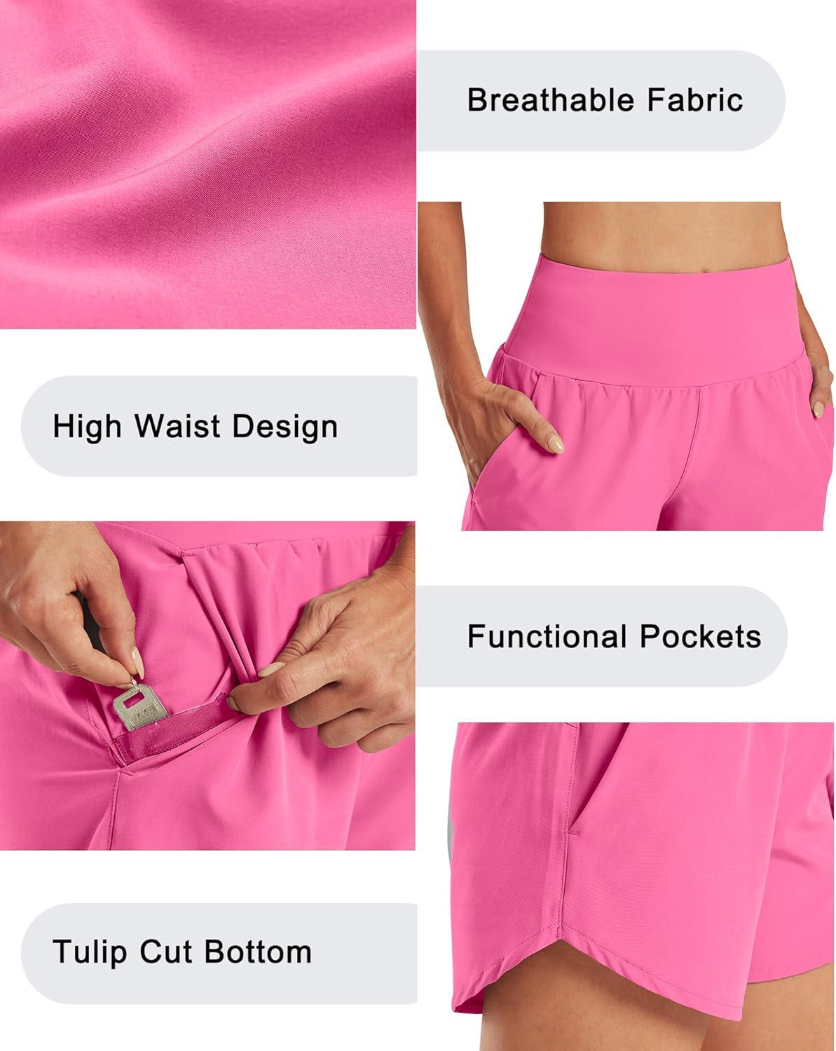 imageG4Free Athletic Shorts for Women Lightweight Running Shorts with Pockets 5quot Quick Dry Workout Shorts for Gym ExerciseRosy Pink