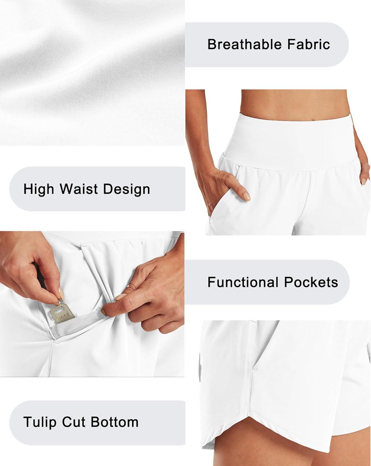 imageG4Free Athletic Shorts for Women Lightweight Running Shorts with Pockets 5quot Quick Dry Workout Shorts for Gym ExerciseWhite