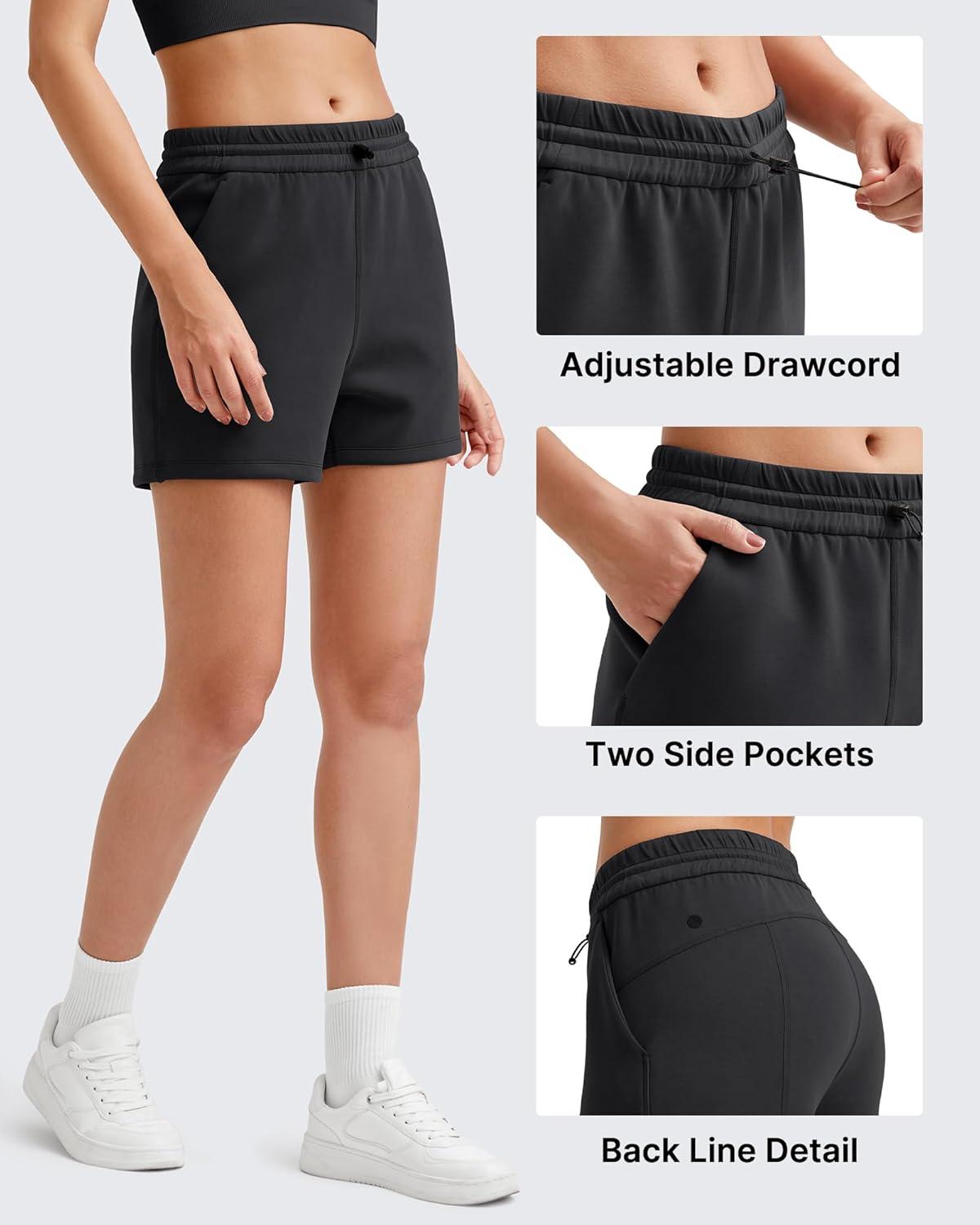 imageG4Free Athletic Shorts for Women Shockcord Sweat Shorts Summer Casual Lounge Shorts with Pockets Smoofit Modal SoftBlack
