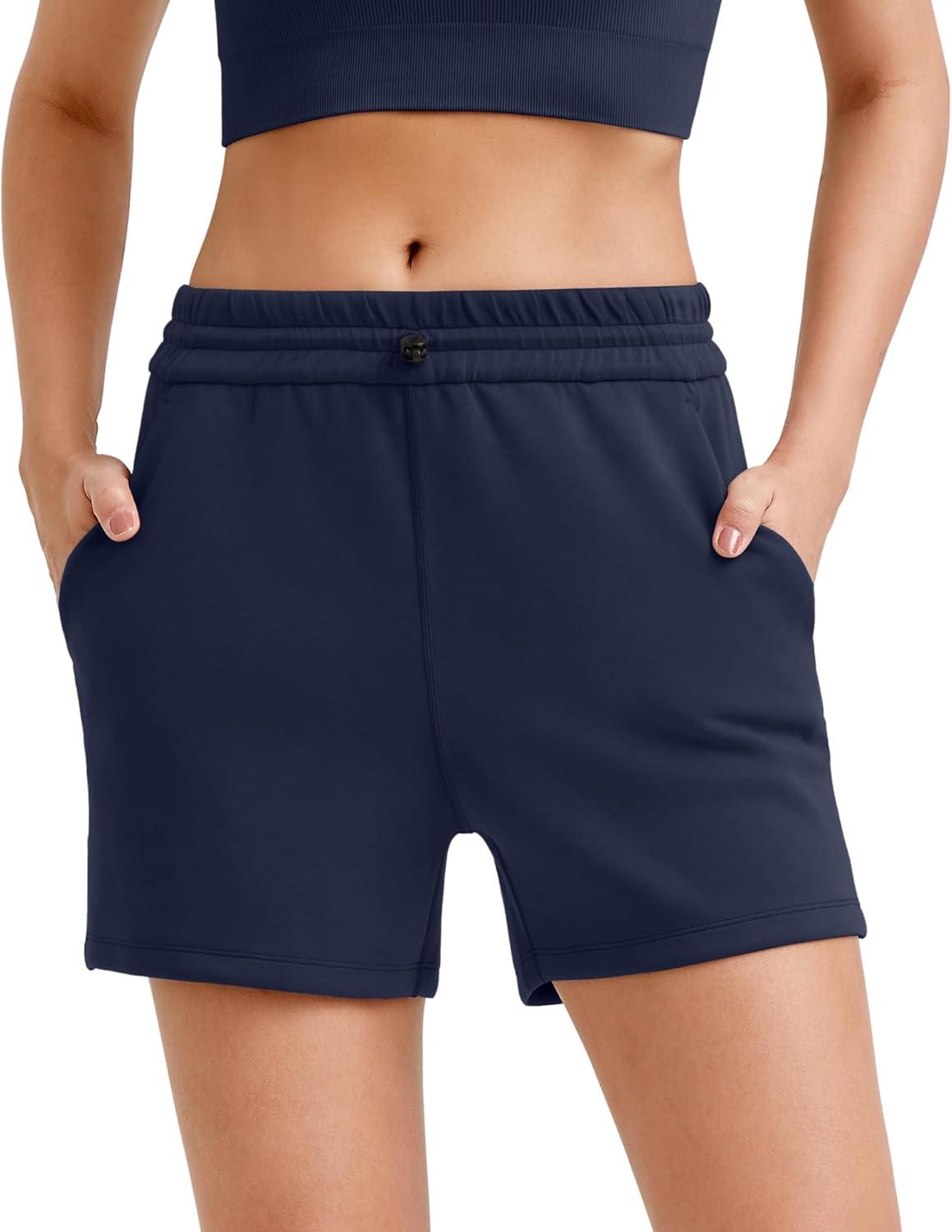 imageG4Free Athletic Shorts for Women Shockcord Sweat Shorts Summer Casual Lounge Shorts with Pockets Smoofit Modal SoftDark Blue