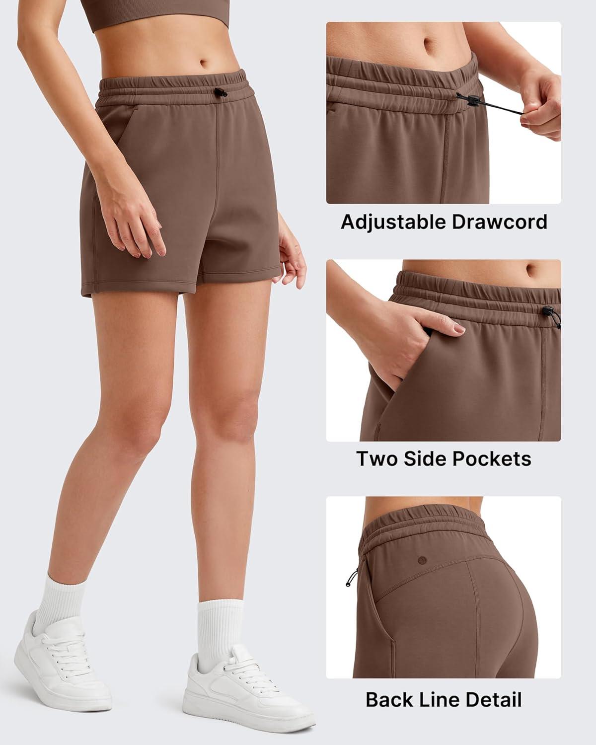 imageG4Free Athletic Shorts for Women Shockcord Sweat Shorts Summer Casual Lounge Shorts with Pockets Smoofit Modal SoftDark Coffee