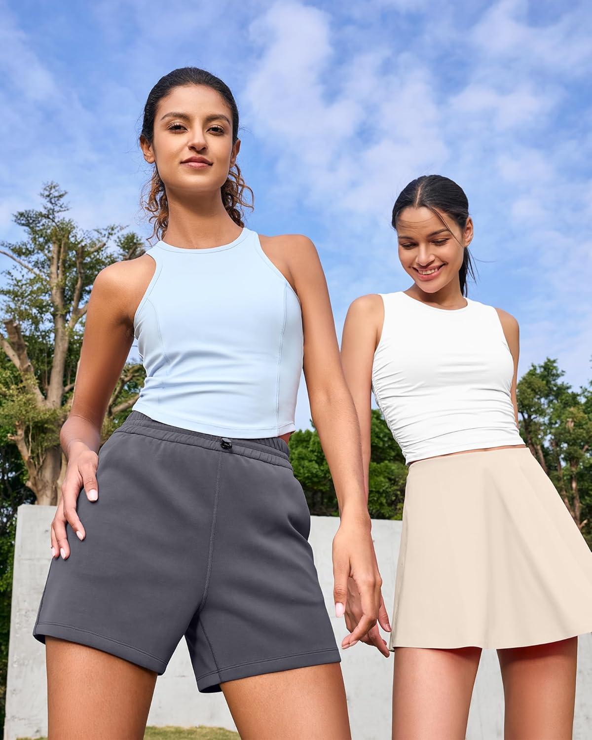 imageG4Free Athletic Shorts for Women Shockcord Sweat Shorts Summer Casual Lounge Shorts with Pockets Smoofit Modal SoftDark Grey