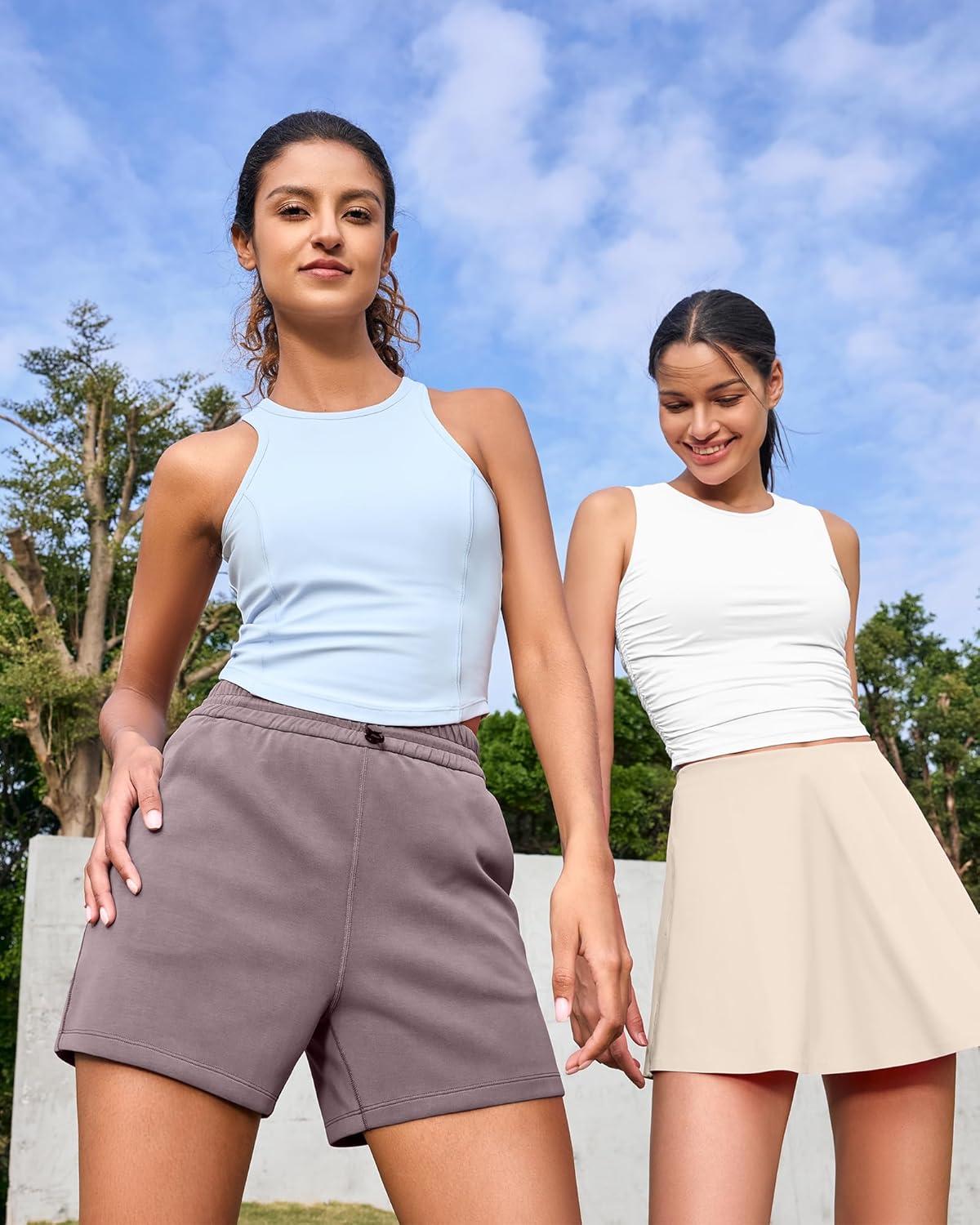 imageG4Free Athletic Shorts for Women Shockcord Sweat Shorts Summer Casual Lounge Shorts with Pockets Smoofit Modal SoftTaupe