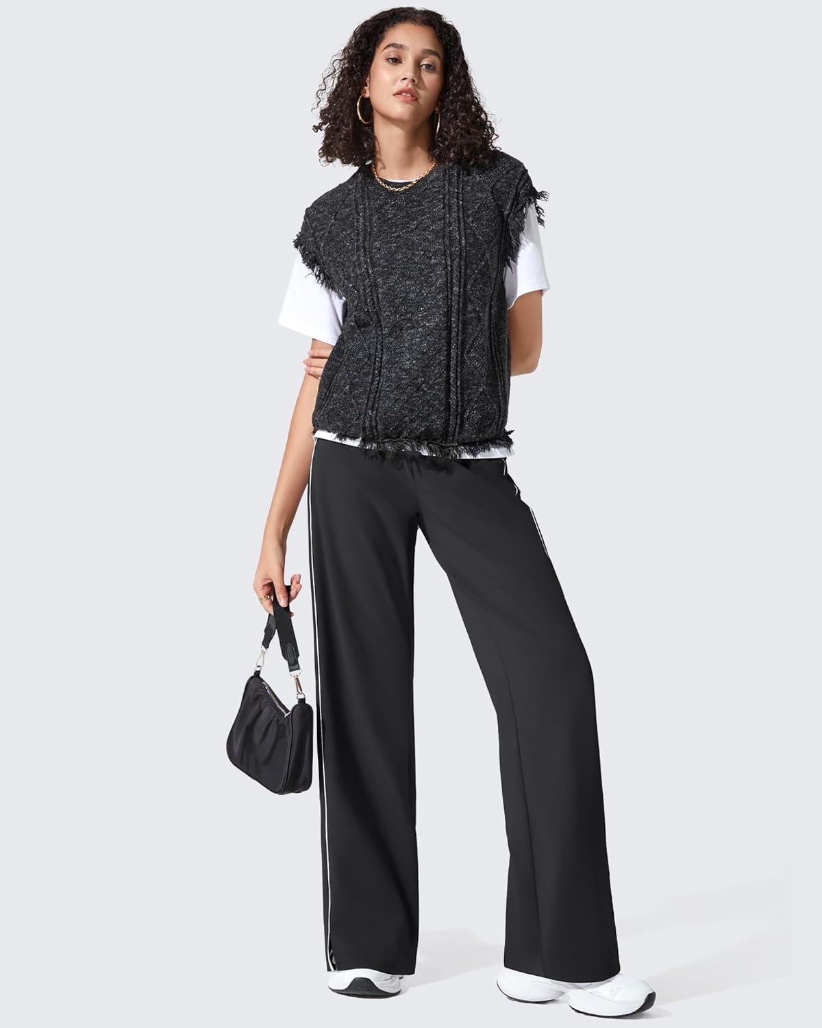 imageG4Free Athletic Wide Leg Sweatpants Yoga Pants with Pockets Drawcord Casual Lounge PantsBlack