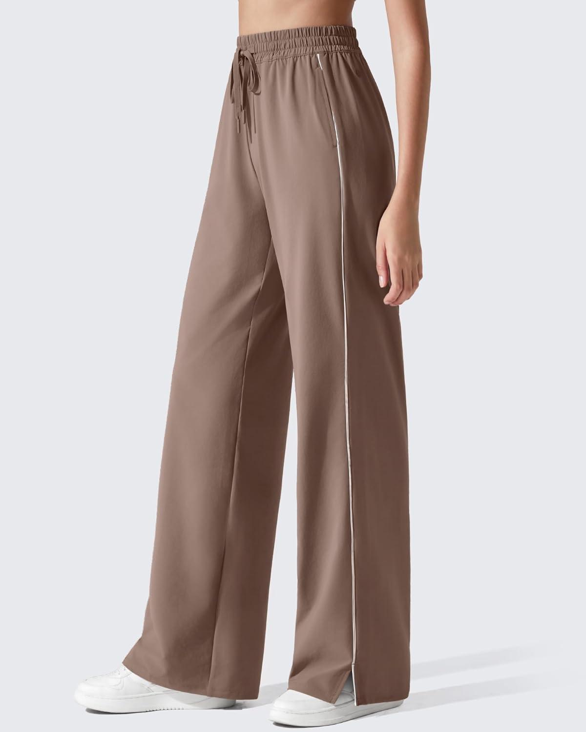 imageG4Free Athletic Wide Leg Sweatpants Yoga Pants with Pockets Drawcord Casual Lounge PantsMocha Cream