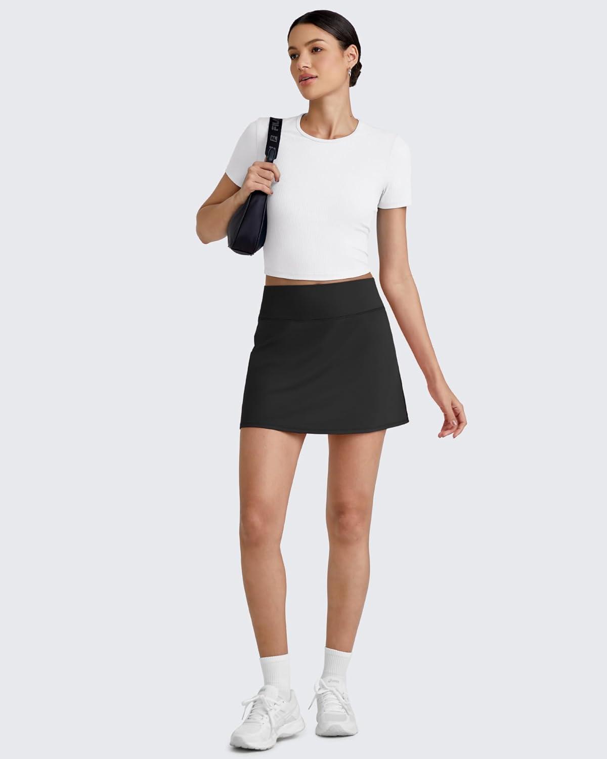 imageG4Free BareFeel 15quot Tennis Skirts for Women High Waisted A Line Casual Athletic Golf Skorts Inner Shorts with 2 PocketsBlack