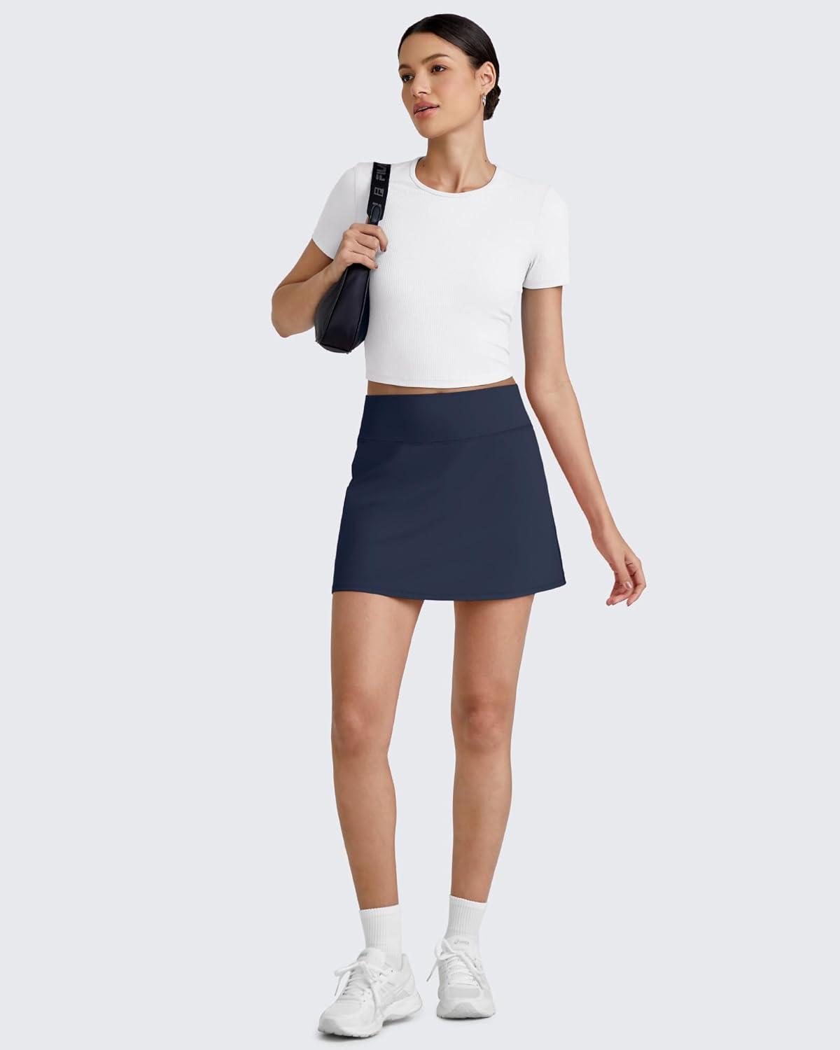 imageG4Free BareFeel 15quot Tennis Skirts for Women High Waisted A Line Casual Athletic Golf Skorts Inner Shorts with 2 PocketsDark Navy