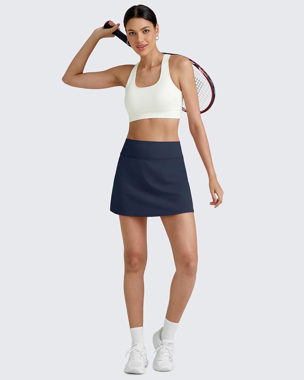 imageG4Free BareFeel 15quot Tennis Skirts for Women High Waisted A Line Casual Athletic Golf Skorts Inner Shorts with 2 PocketsDark Navy