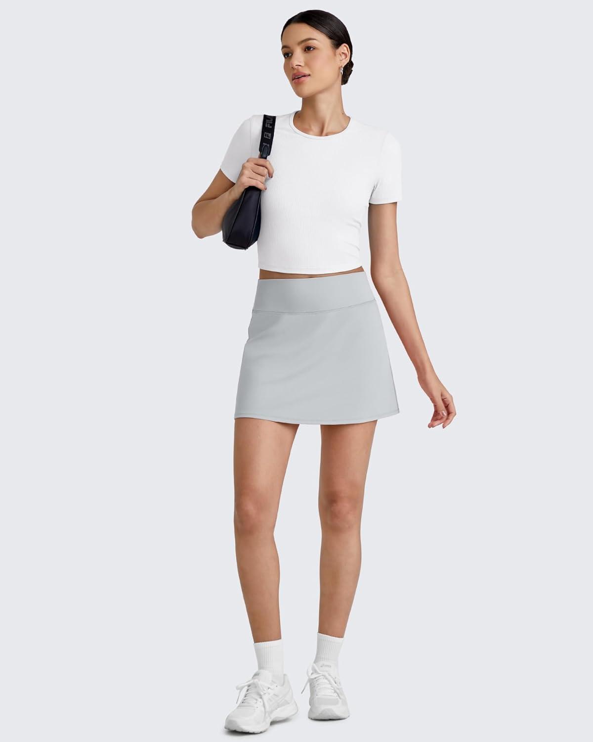 imageG4Free BareFeel 15quot Tennis Skirts for Women High Waisted A Line Casual Athletic Golf Skorts Inner Shorts with 2 PocketsGrey