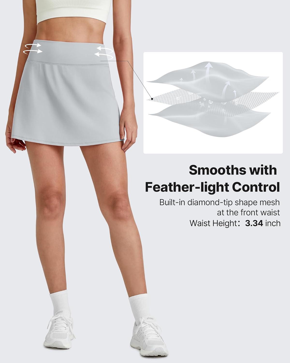 imageG4Free BareFeel 15quot Tennis Skirts for Women High Waisted A Line Casual Athletic Golf Skorts Inner Shorts with 2 PocketsGrey
