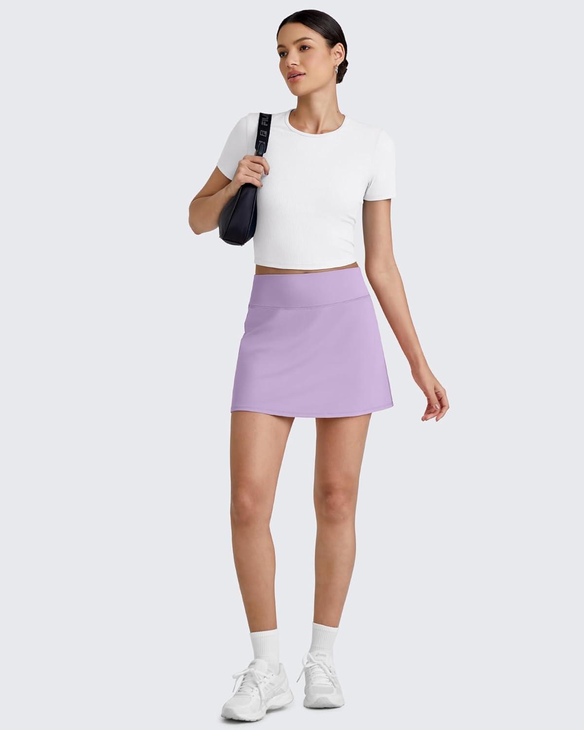 imageG4Free BareFeel 15quot Tennis Skirts for Women High Waisted A Line Casual Athletic Golf Skorts Inner Shorts with 2 PocketsLight Purple