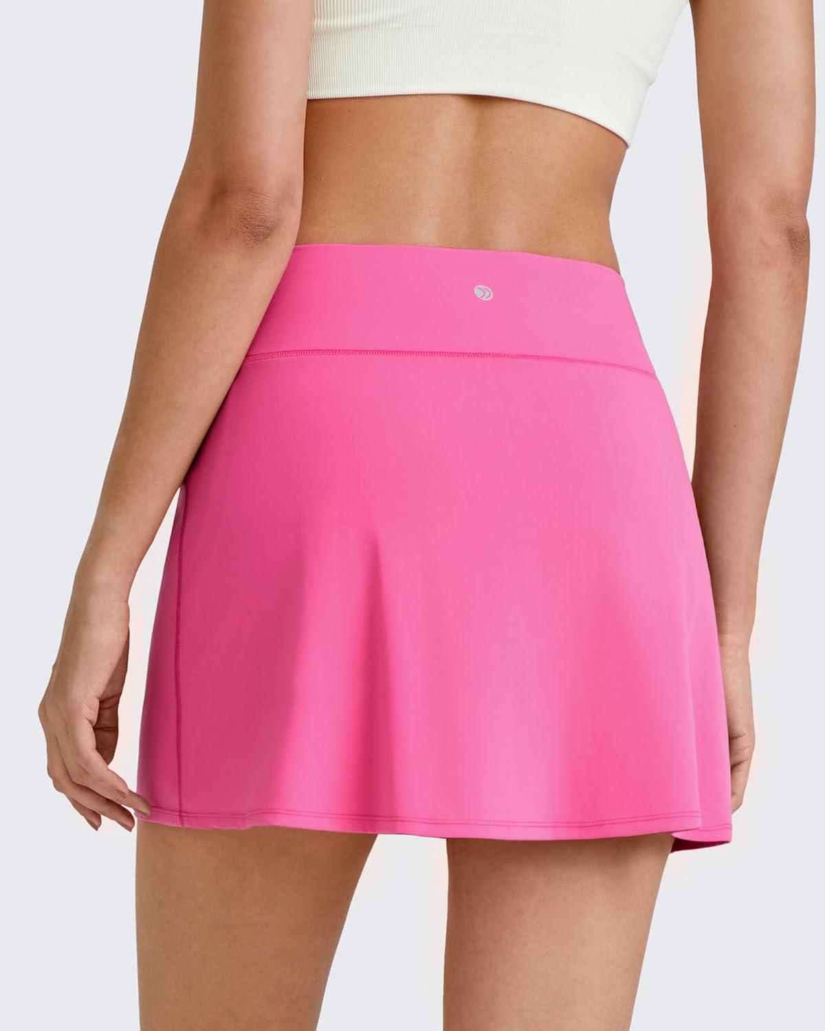 imageG4Free BareFeel 15quot Tennis Skirts for Women High Waisted A Line Casual Athletic Golf Skorts Inner Shorts with 2 PocketsRose Pink