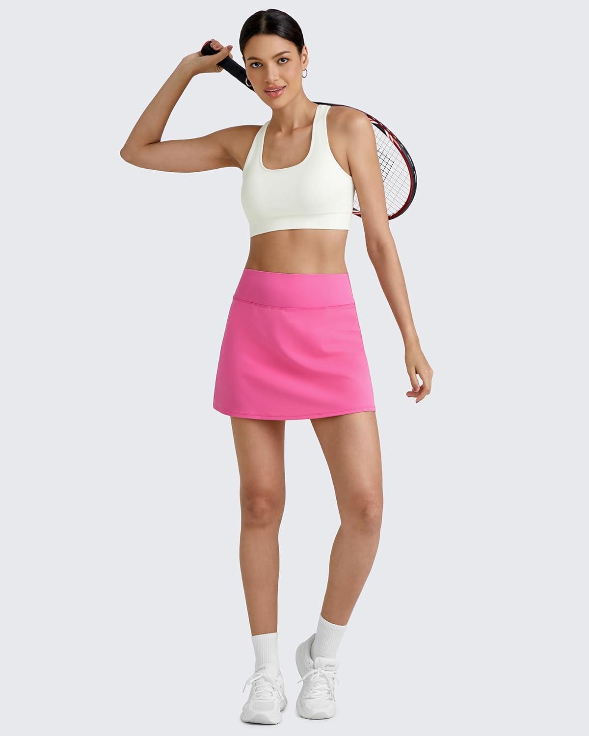 imageG4Free BareFeel 15quot Tennis Skirts for Women High Waisted A Line Casual Athletic Golf Skorts Inner Shorts with 2 PocketsRose Pink