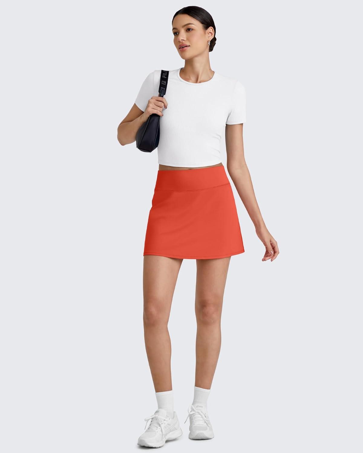 imageG4Free BareFeel 15quot Tennis Skirts for Women High Waisted A Line Casual Athletic Golf Skorts Inner Shorts with 2 PocketsRust Orange