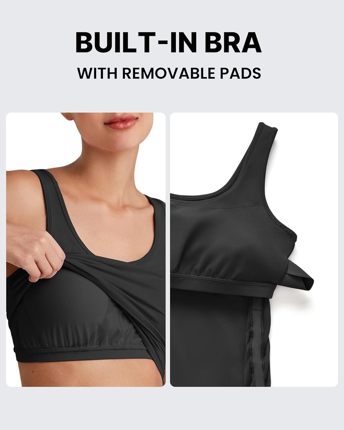 imageG4Free BareFeel Built in Bra Maternity Tank Tops with Removable Pads Ruched Sleeveless Stretchy Pregnancy Yoga Workout ShirtsBlack