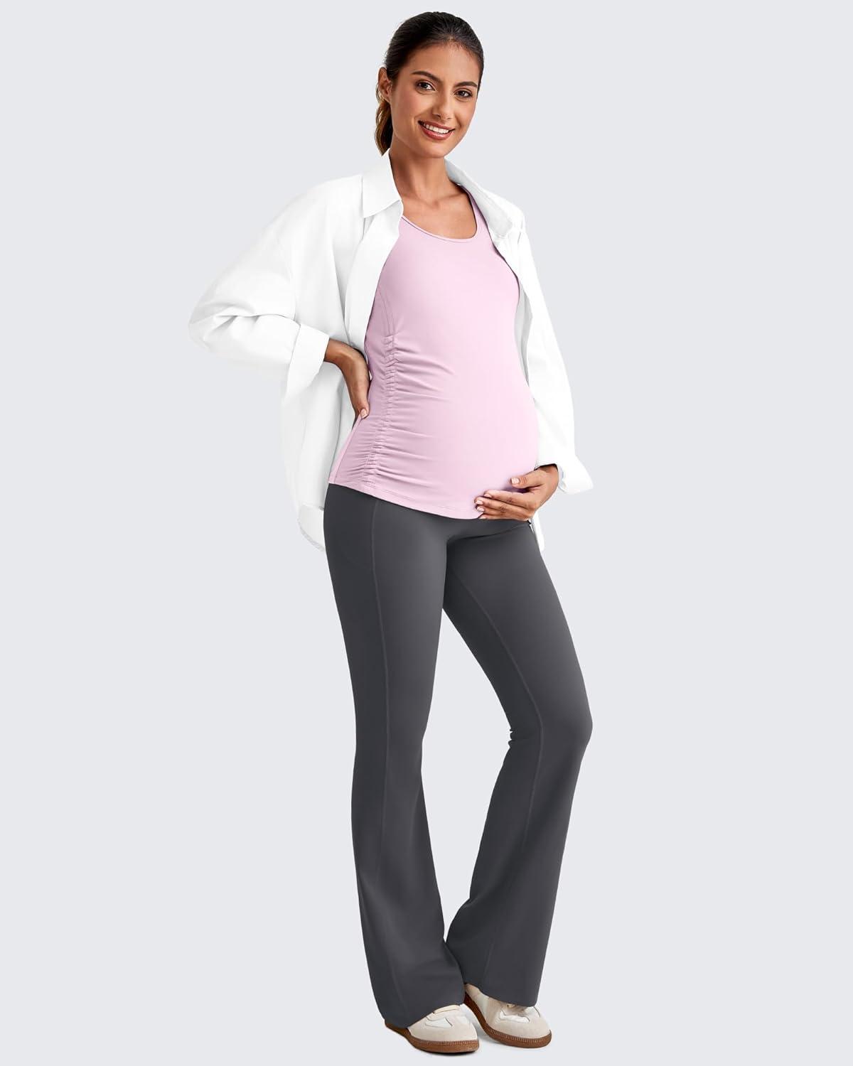 imageG4Free BareFeel Built in Bra Maternity Tank Tops with Removable Pads Ruched Sleeveless Stretchy Pregnancy Yoga Workout ShirtsPink