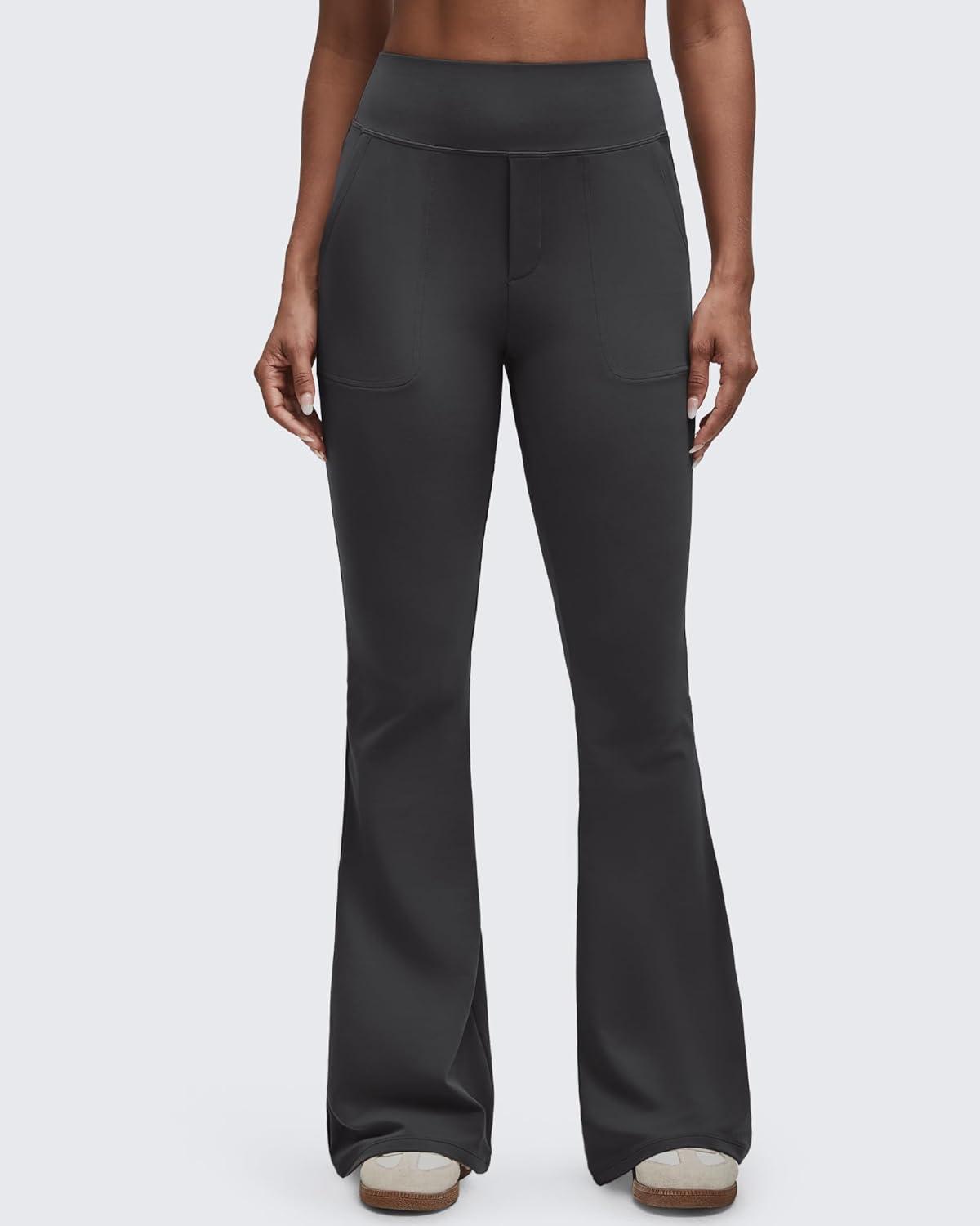 imageG4Free BareFeel Flare Yoga Pants Women High Waisted Bootcut Leggings with Pockets Dress Work Pant PetiteRegularTallBlack