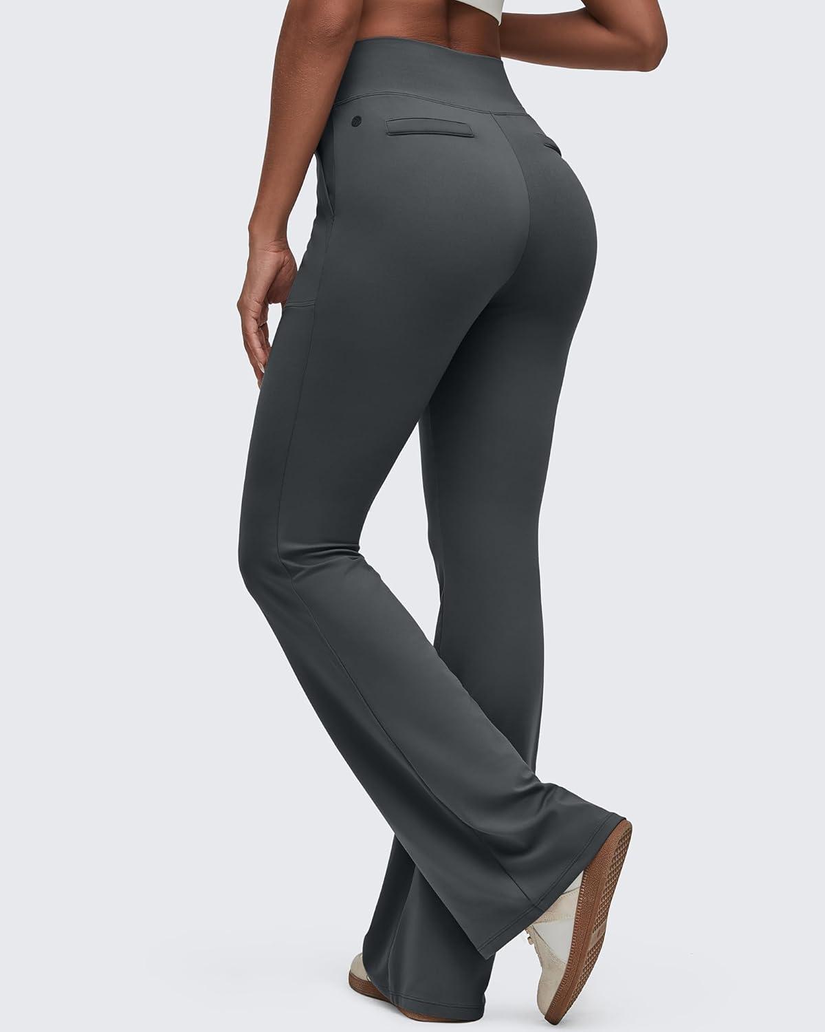 imageG4Free BareFeel Flare Yoga Pants Women High Waisted Bootcut Leggings with Pockets Dress Work Pant PetiteRegularTallDark Gray