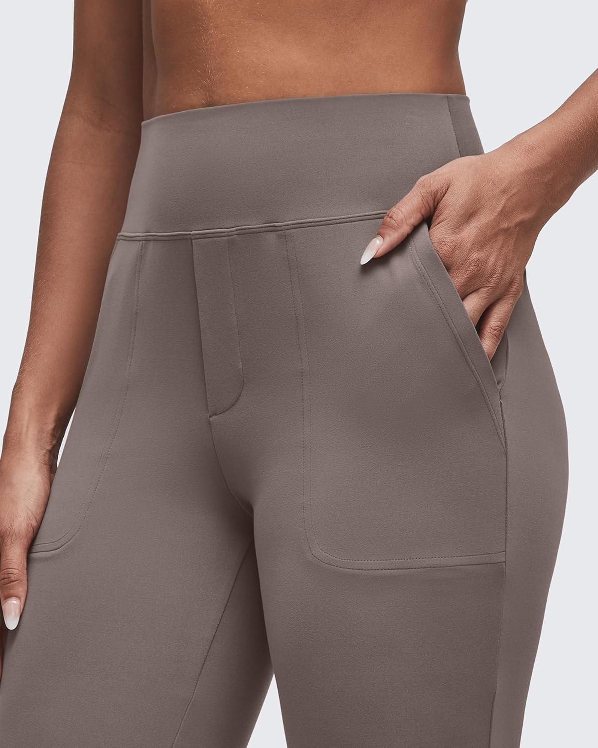imageG4Free BareFeel Flare Yoga Pants Women High Waisted Bootcut Leggings with Pockets Dress Work Pant PetiteRegularTallTaupe