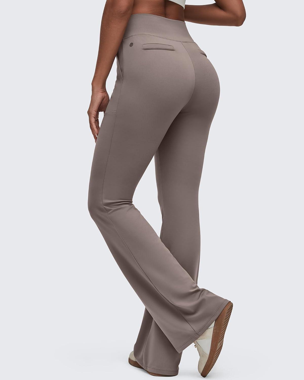 imageG4Free BareFeel Flare Yoga Pants Women High Waisted Bootcut Leggings with Pockets Dress Work Pant PetiteRegularTallTaupe
