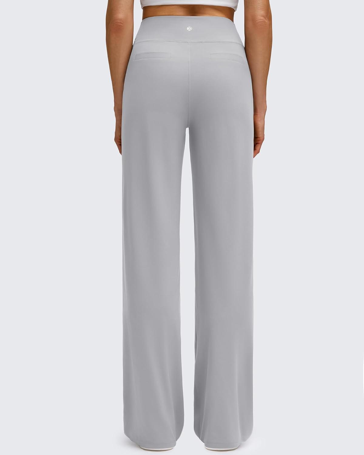imageG4Free BareFeel High Stretch Wide Leg Pants for Women Soft Comfy Casual Yoga Pants with Pockets PetiteRegularTallChrim Gray