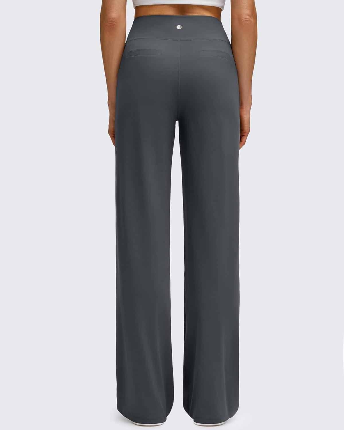 imageG4Free BareFeel High Stretch Wide Leg Pants for Women Soft Comfy Casual Yoga Pants with Pockets PetiteRegularTallDark Gray