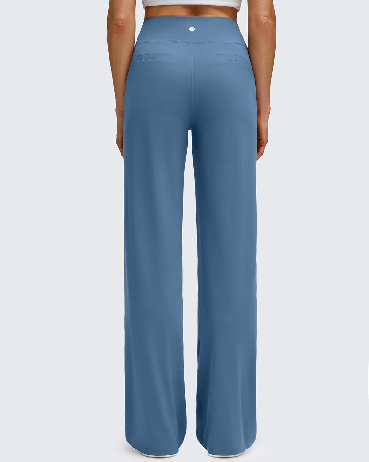 imageG4Free BareFeel High Stretch Wide Leg Pants for Women Soft Comfy Casual Yoga Pants with Pockets PetiteRegularTallGray Blue