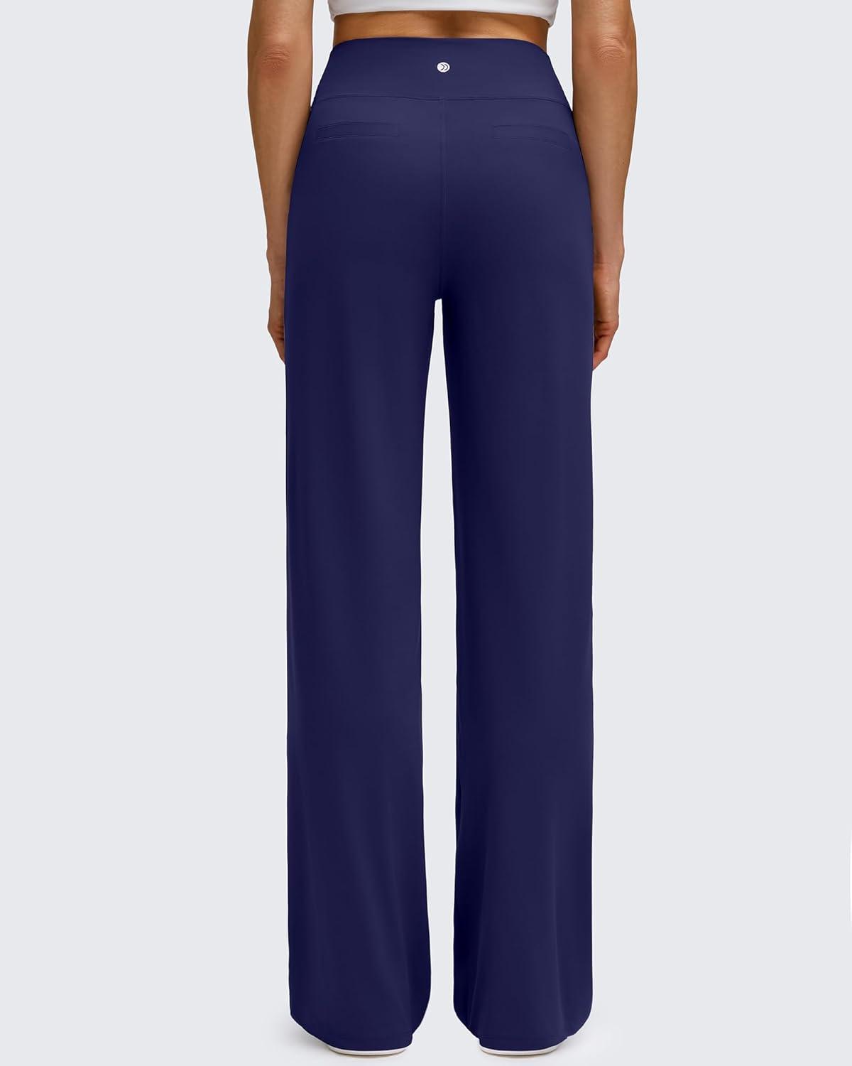 imageG4Free BareFeel High Stretch Wide Leg Pants for Women Soft Comfy Casual Yoga Pants with Pockets PetiteRegularTallRoyal Blue