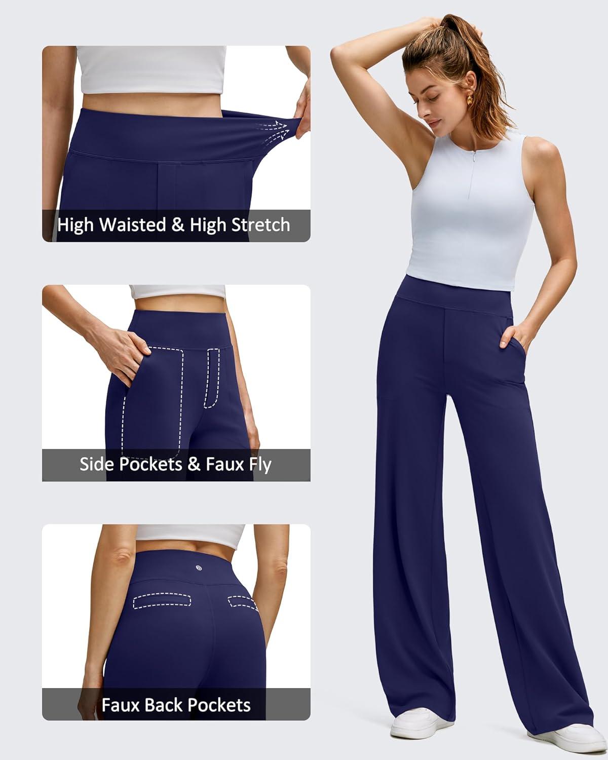 imageG4Free BareFeel High Stretch Wide Leg Pants for Women Soft Comfy Casual Yoga Pants with Pockets PetiteRegularTallRoyal Blue