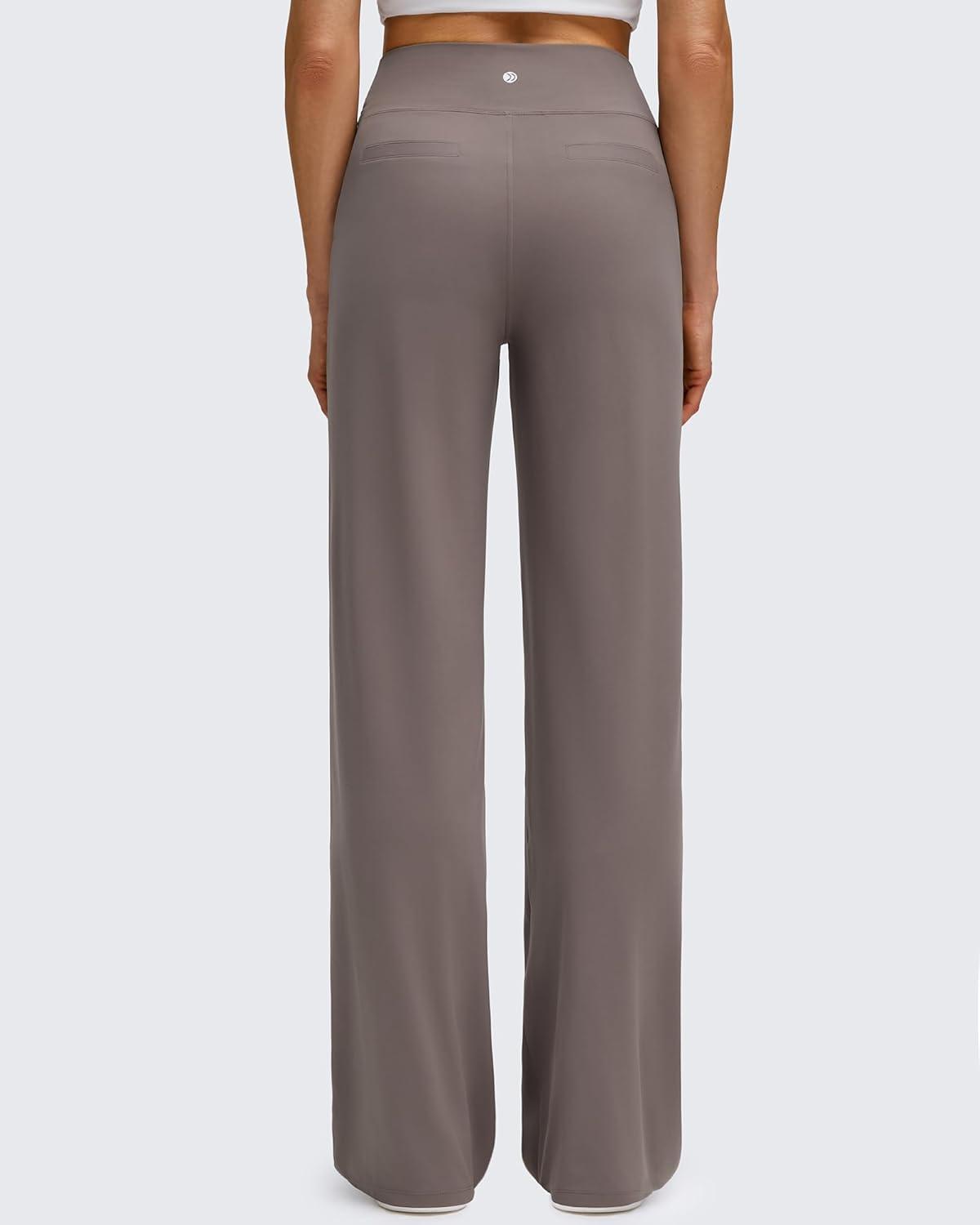 imageG4Free BareFeel High Stretch Wide Leg Pants for Women Soft Comfy Casual Yoga Pants with Pockets PetiteRegularTallTaupe