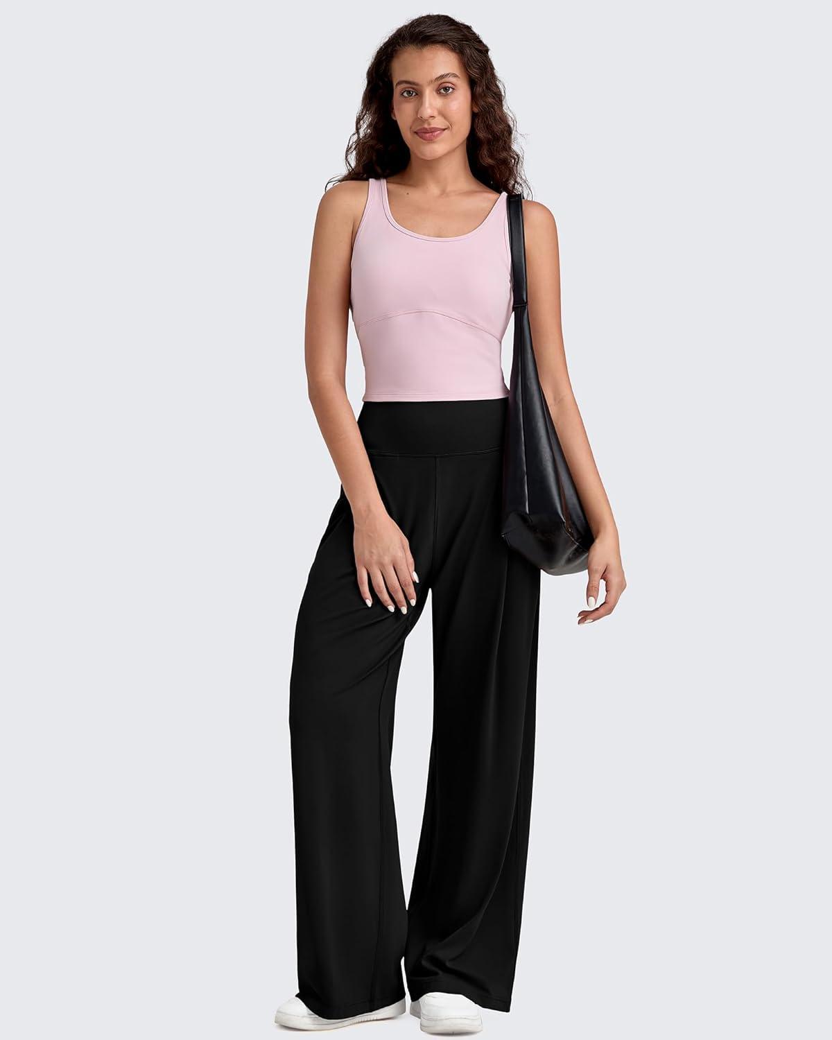imageG4Free BareFeel High Stretch Wide Leg Pants for Women Soft High Waisted Pleated Casual Pants with Pockets 28quot30quot32quotBlack