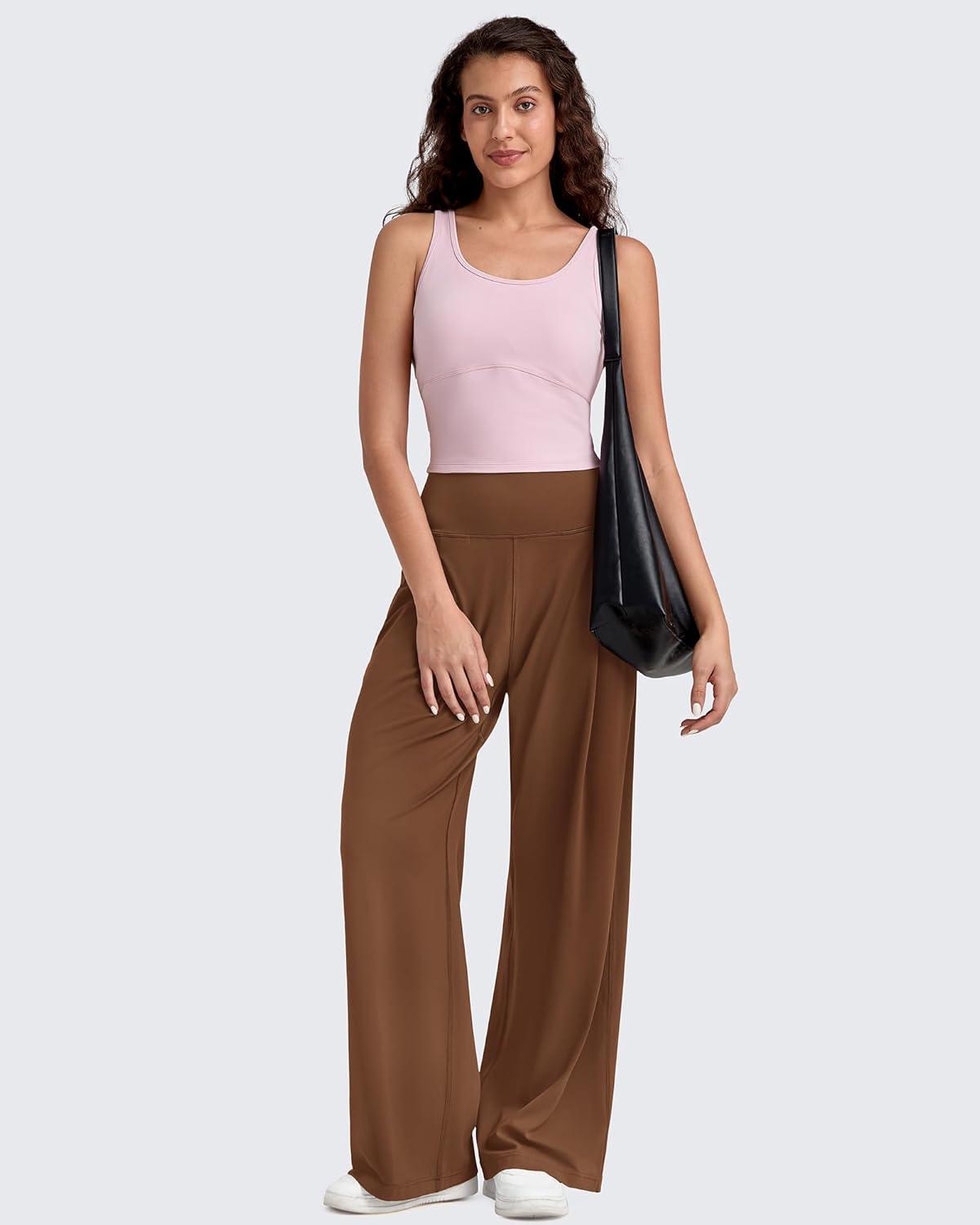 imageG4Free BareFeel High Stretch Wide Leg Pants for Women Soft High Waisted Pleated Casual Pants with Pockets 28quot30quot32quotDark Coffee
