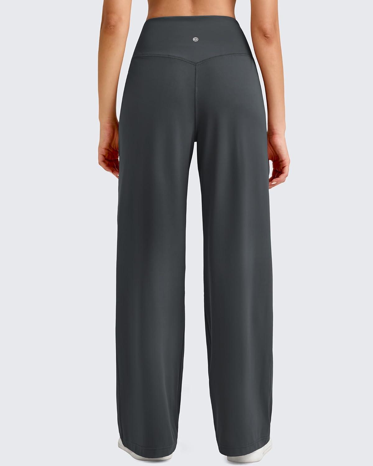 imageG4Free BareFeel High Stretch Wide Leg Pants for Women Soft High Waisted Pleated Casual Pants with Pockets 28quot30quot32quotDark Gray