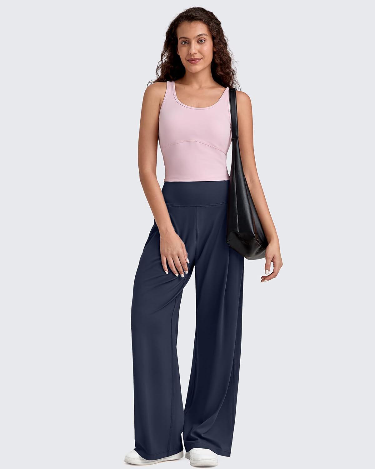 imageG4Free BareFeel High Stretch Wide Leg Pants for Women Soft High Waisted Pleated Casual Pants with Pockets 28quot30quot32quotDark Navy